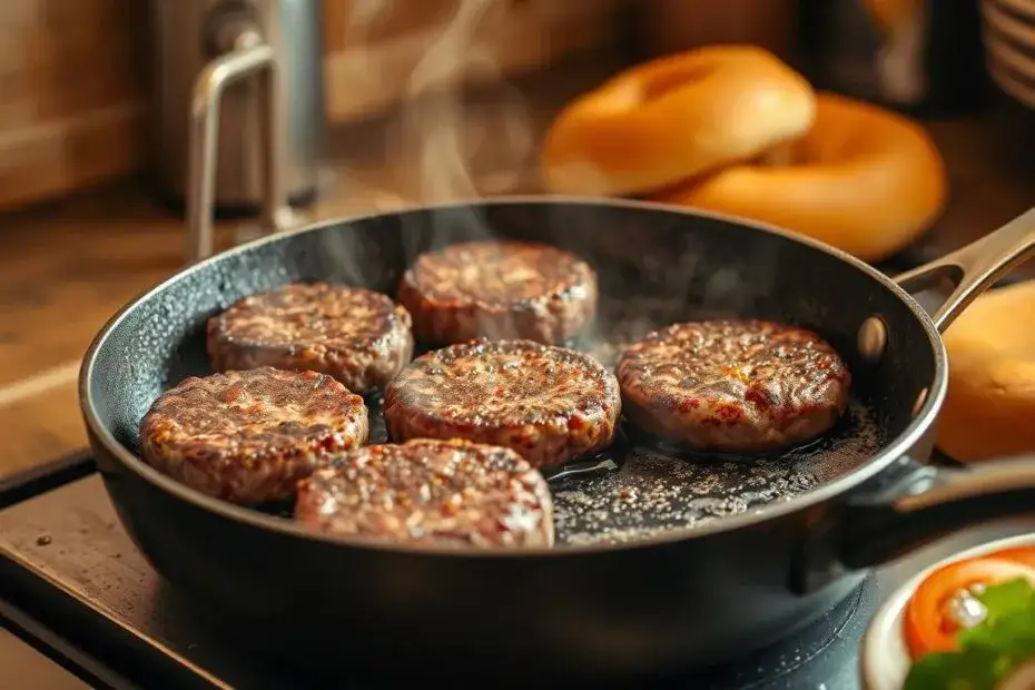 smażenie burgera patelnia żeliwna