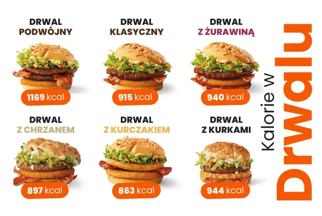r&oacute;żne rodzaje hamburger&oacute;w kaloryczność