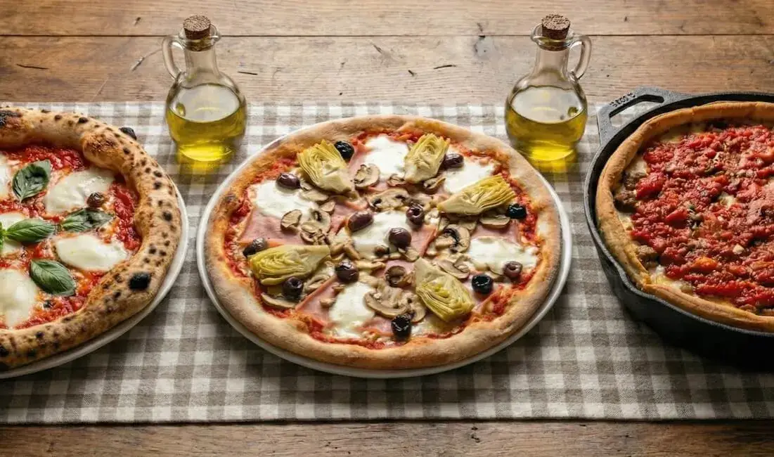 różne rozmiary pizzy i rodzaje ciasta